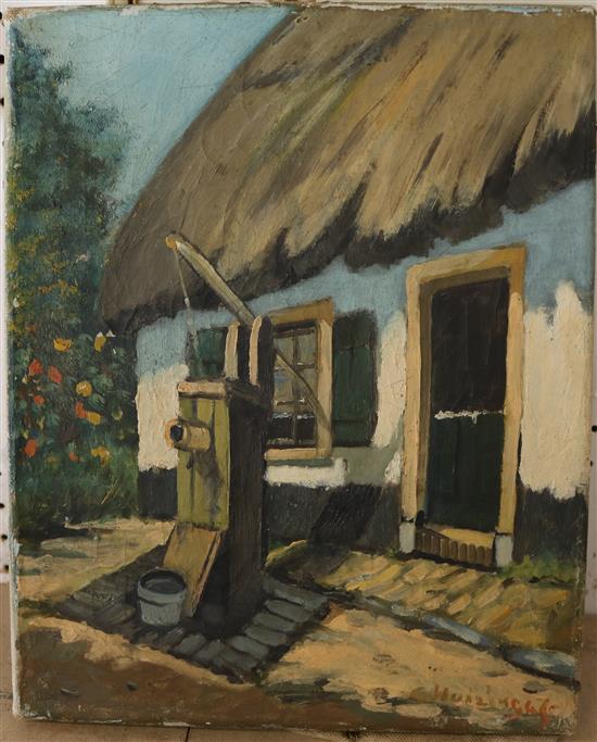 Oil of a cottage, signed